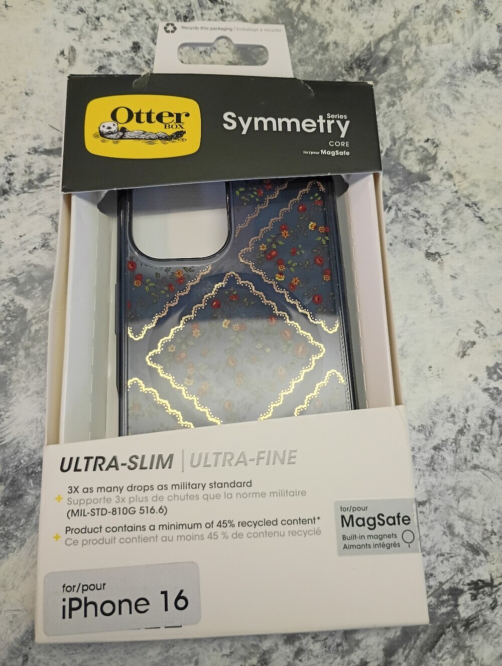 OtterBox Symmetry Series Navy Clear Case with Gold Floral Accents for iPhone 16